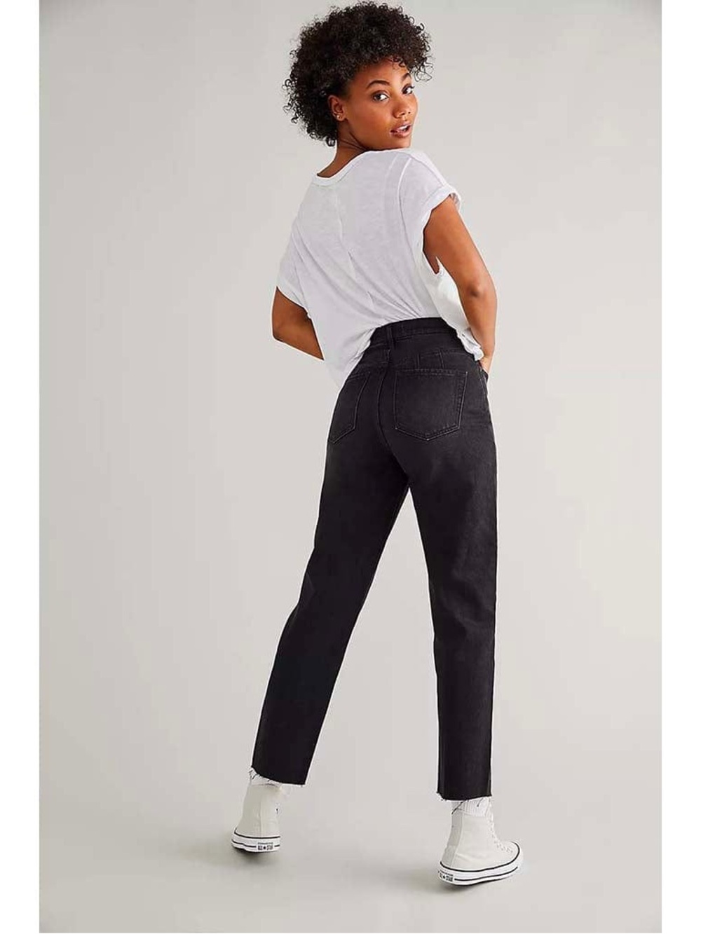 Free People We The Free Georgine Mom Jeans Obsidian Black 27 Raw Hem